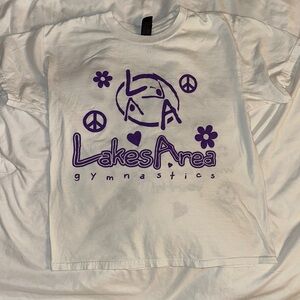 Gildan Kids White Tee with Purple Gymnastics Design
